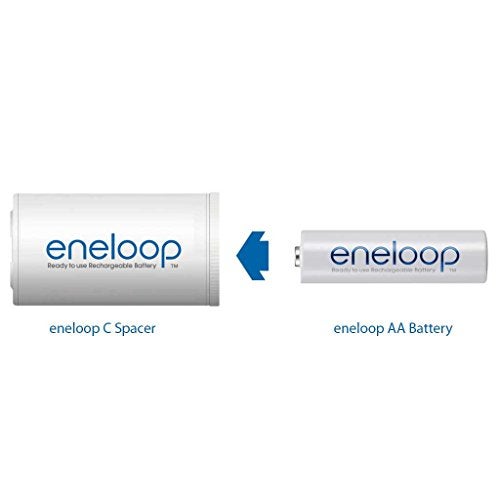 Eneloop Panasonic K-KJS2MCA2BA C Size Battery Adapters AA 2100 Cycle Ni-MH Pre-Charged Rechargeable Batteries, 2 Pack with 2 C Adapters - Image 2