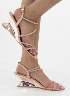 LAMARAPARIS Kling double band diamante 6.5cm wedge sandals champagne  - Image 1