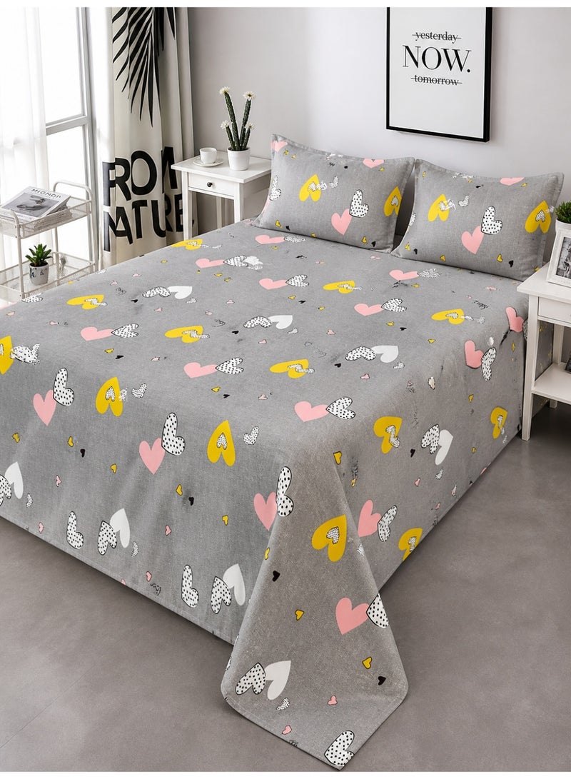 Eworld King Size Double Bedsheet Set 220x240cm Heart Printed Design with 2 Pillow Covers Soft 125 GSM Fabric Durable & Fade Resistant Comfortable Bedding Set - Image 1