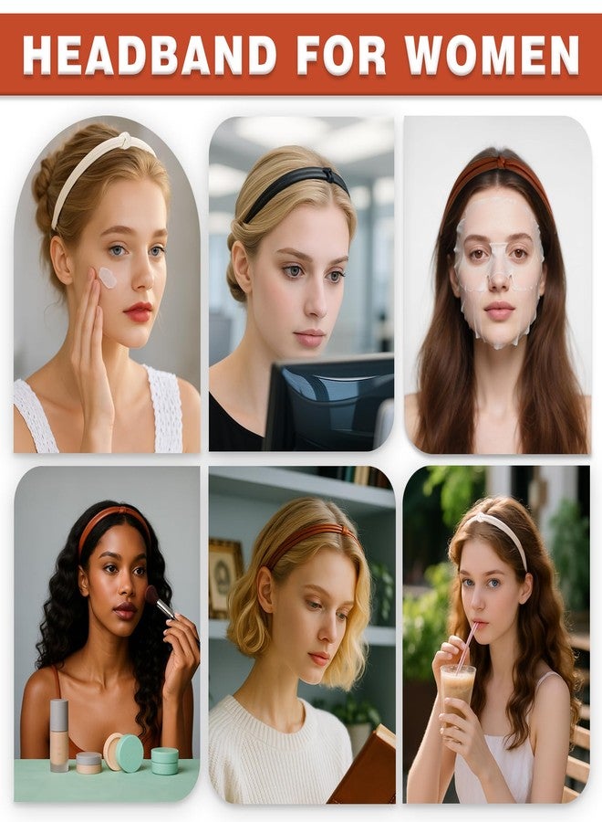 Ceemiaa Thin Faux Leather Knotted Headbands – Trendy Hair Accessories for Women & Girls in Black, Brown & White（5-Pack ） - Image 5
