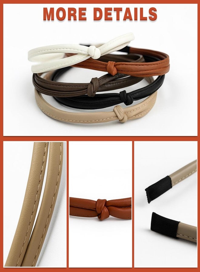 Ceemiaa Thin Faux Leather Knotted Headbands – Trendy Hair Accessories for Women & Girls in Black, Brown & White（5-Pack ） - Image 3