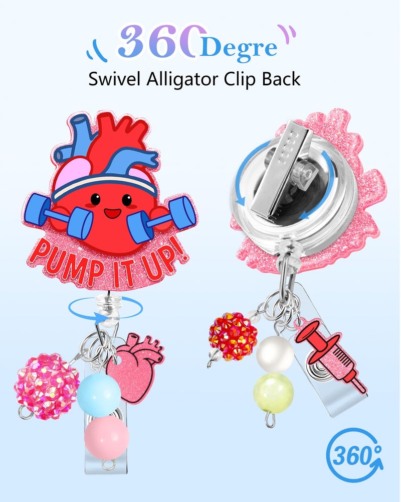 Besoar Nurse Badge Reel Retractable - Cute Heart Badge Reel Nursing, Beadable Badge Holder with Alligator Clip, Office Medical Worker Pediatric Student Nurse ID Badge Clip Accessories Gifts - Image 4