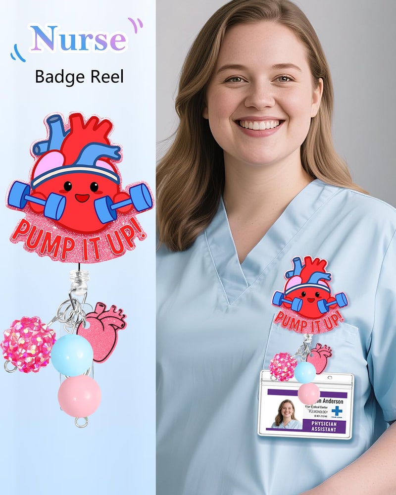 Besoar Nurse Badge Reel Retractable - Cute Heart Badge Reel Nursing, Beadable Badge Holder with Alligator Clip, Office Medical Worker Pediatric Student Nurse ID Badge Clip Accessories Gifts - Image 2