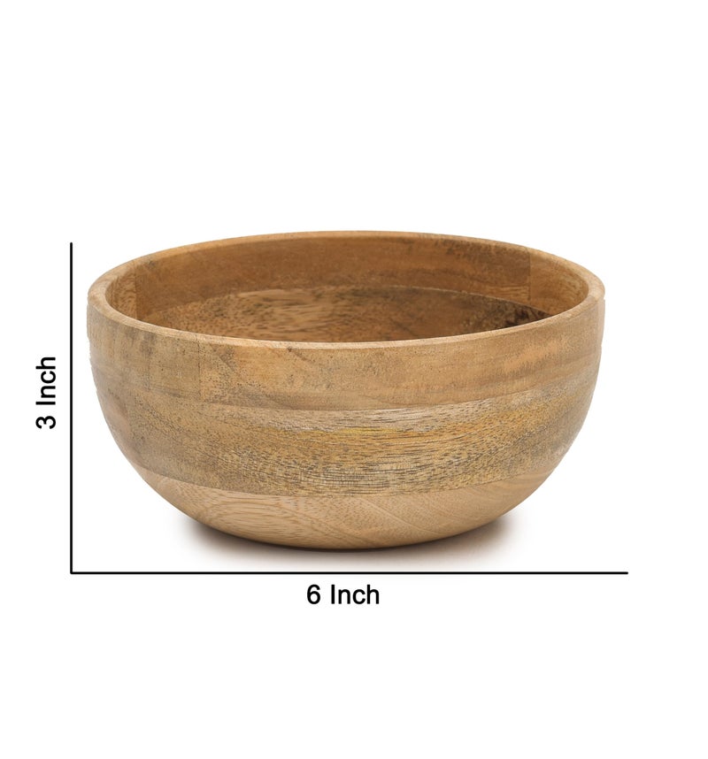 OGGN Natural Mango Wood Mixing & Serving Bowl, Handmade Wooden Salad Bowls, Antique Soup Serve Ware, Elegant Multipurpose Bowl for Salads, Soups, Snacks - Medium (6 Inch) - Image 2