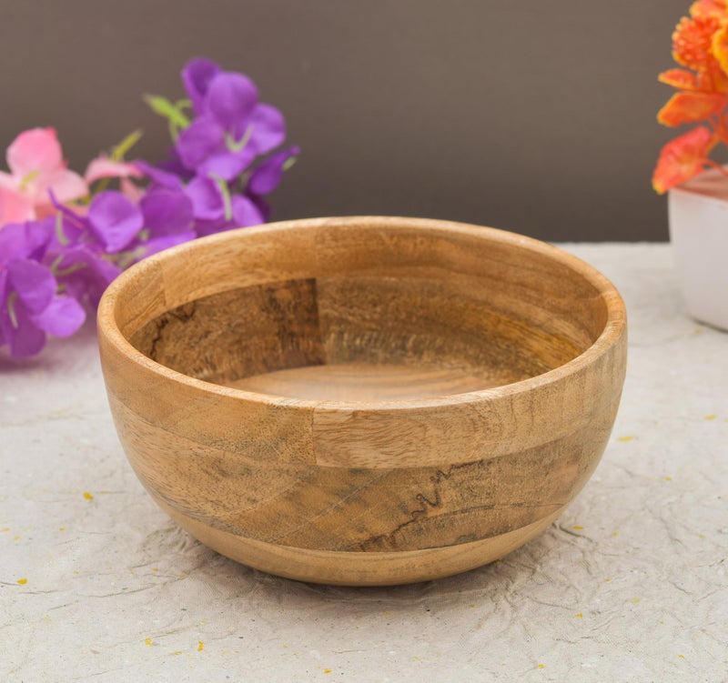 OGGN Natural Mango Wood Mixing & Serving Bowl, Handmade Wooden Salad Bowls, Antique Soup Serve Ware, Elegant Multipurpose Bowl for Salads, Soups, Snacks - Medium (6 Inch) - Image 1