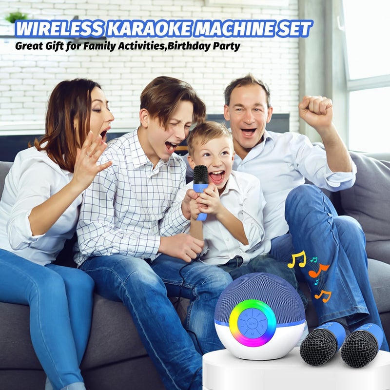 Mgaolo Mini Karaoke Machine for Kids Adults,Portable Bluetooth Speaker with Wireless Microphones,Gift Toys with MP3 Player for Boys Girls 3-12 Year Old Birthday Family Home Party Present (Blue) - Image 4