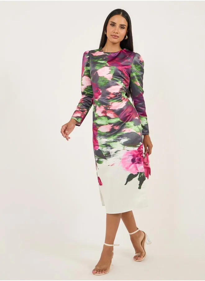Styli Styli Floral Print Long Sleeves Sheath Midi Dress