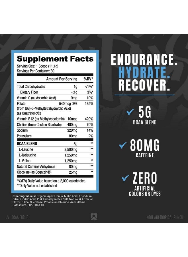 RYSE Up Supplements RYSE BCAA Focus Powder - Kool-Aid Tropical Punch - BCAA Supplement with Electrolytes, Natural Caffeine & Cognizin Supports for Hydration, Recovery, Energy, and Focus for Men & Women - 30 Servings - Image 2