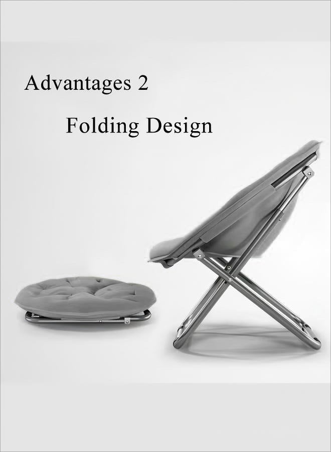 Generic Folding Reclining Chair  Lazy Sofa  Modern Upholstered Chair Portable Lounge Chair  Widened Seat Design Balcony Bedroom Chair Leisure Chair For Meditation Reading Tv Watching Gaming (Grey)  - Image 4