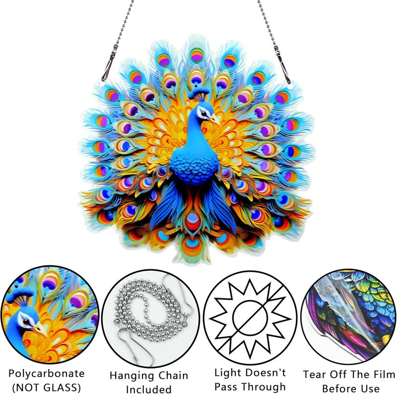 thmnj Peacock Ornaments Colorful Window Hanging Decorations Home Wall Decor for Bedroom Patio Indoor Outdoor - Image 3