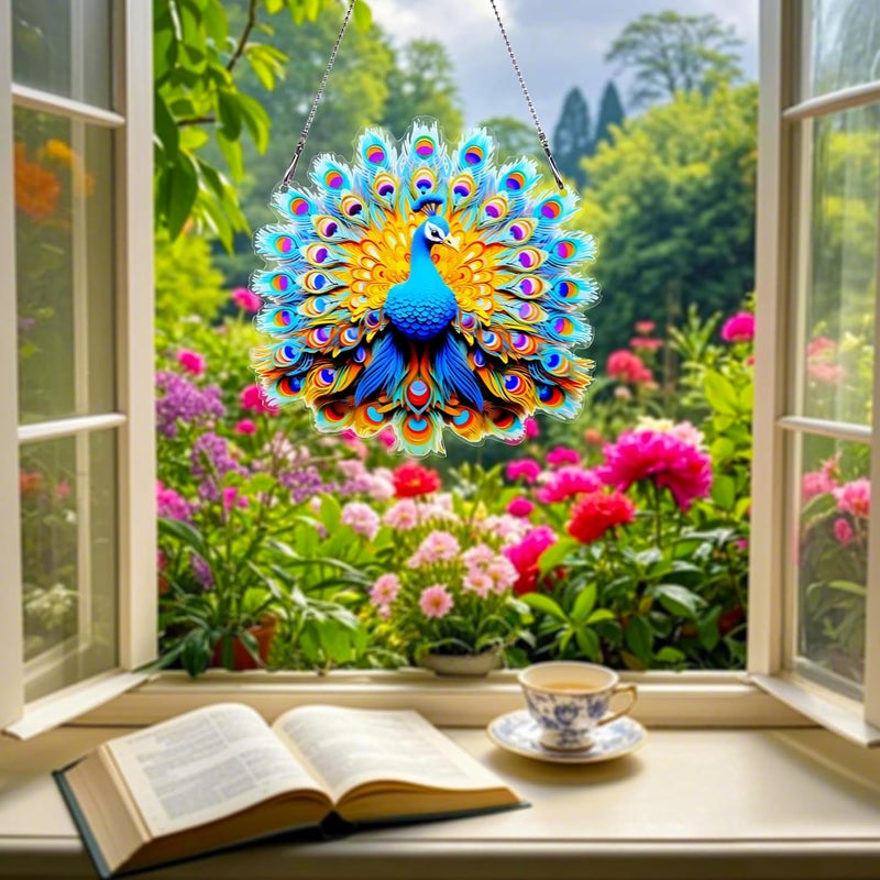 thmnj Peacock Ornaments Colorful Window Hanging Decorations Home Wall Decor for Bedroom Patio Indoor Outdoor - Image 5