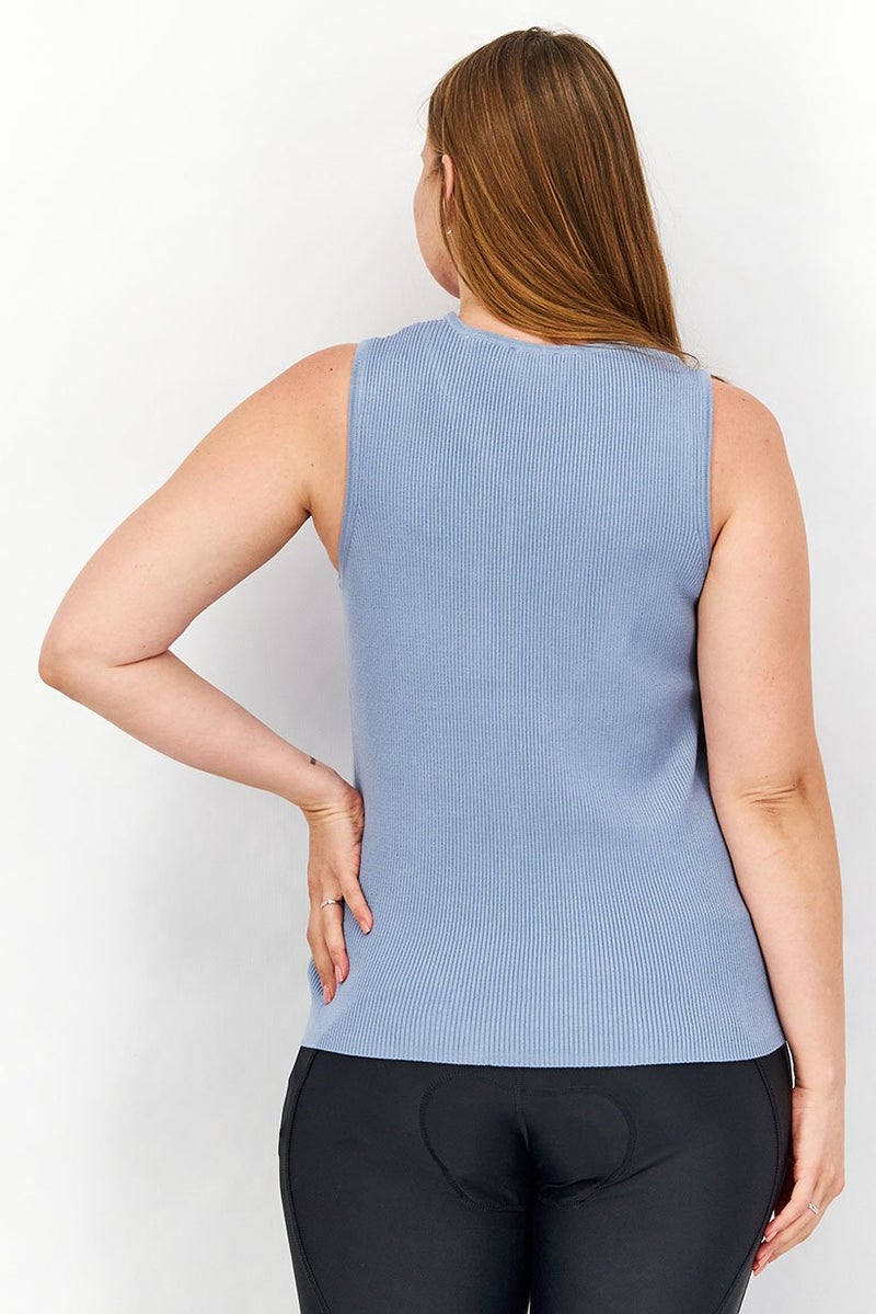 Tchibo Women Round Neck Sleeveless Ribbed Top, Blue - Image 3