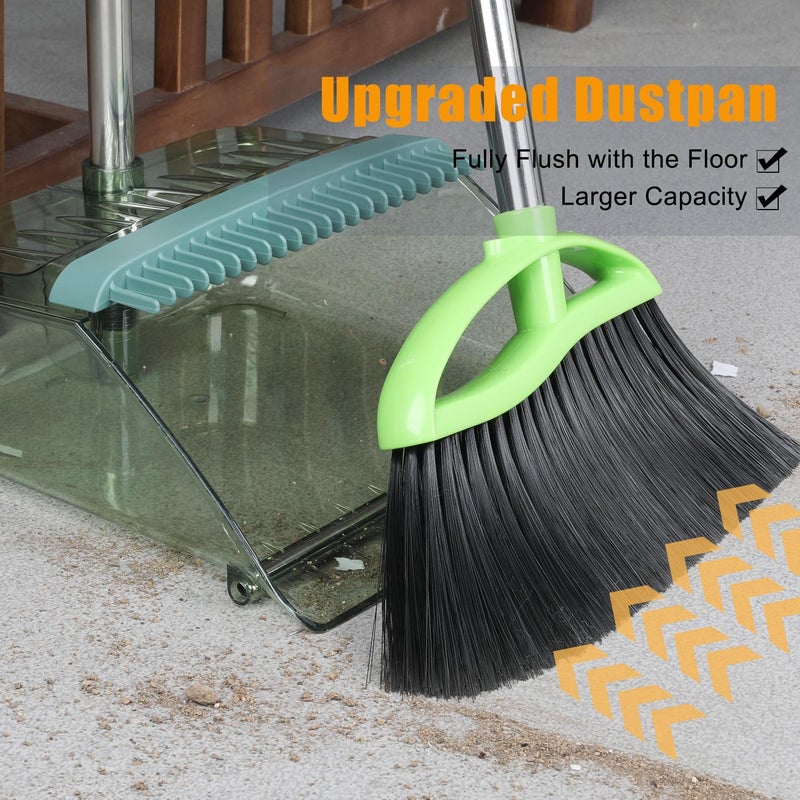 Dodifker Soft Bristles Green Angle Broom and Dustpan Set, Long Handle Household Indoor Broom with Dustpan Combo Set for Room Kitchen Lobby Office Hardwood Floor Sweeping Floor Cleaning - Image 5