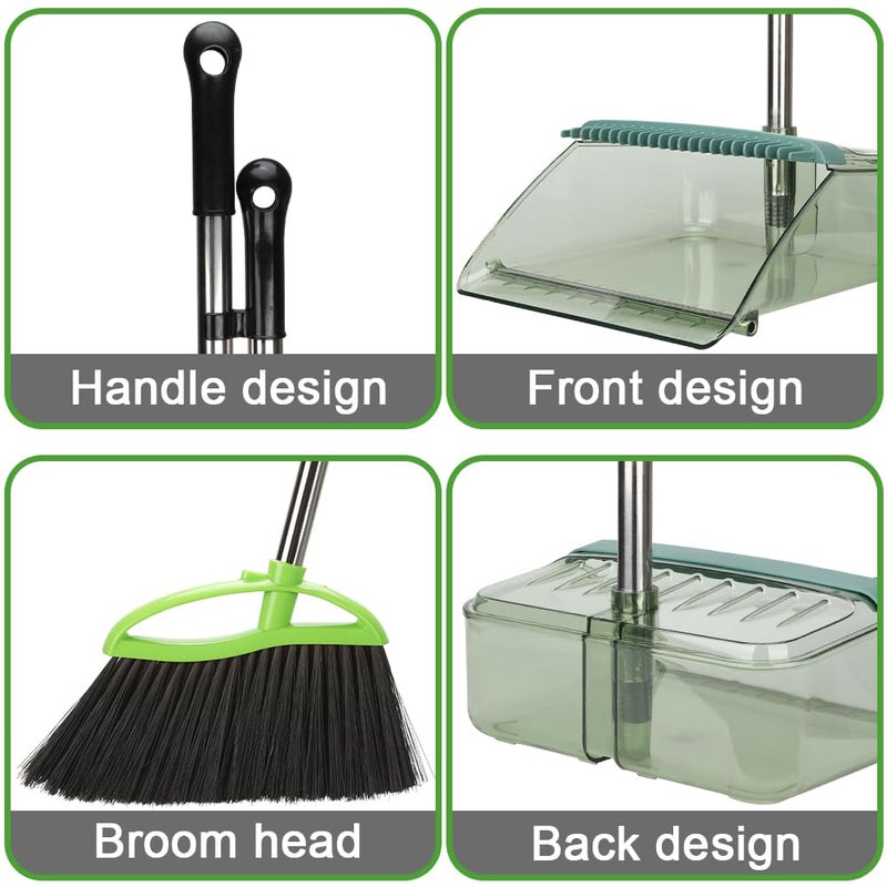 Dodifker Soft Bristles Green Angle Broom and Dustpan Set, Long Handle Household Indoor Broom with Dustpan Combo Set for Room Kitchen Lobby Office Hardwood Floor Sweeping Floor Cleaning - Image 4