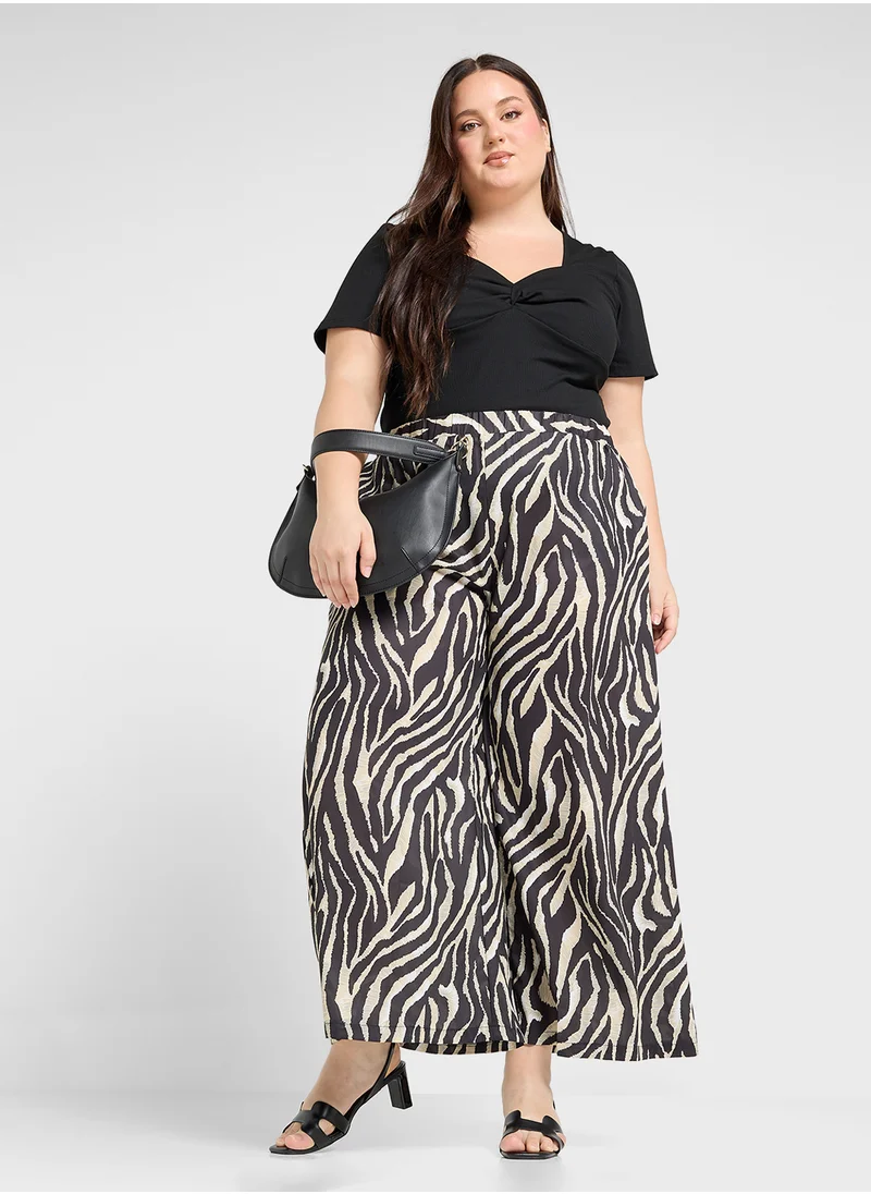 جينجر بلس Elasticised Animal Print Wide Leg Pants