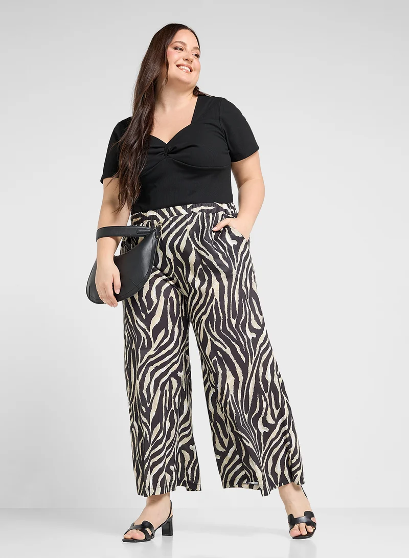Ginger Plus Elasticised Animal Print Wide Leg Pants
