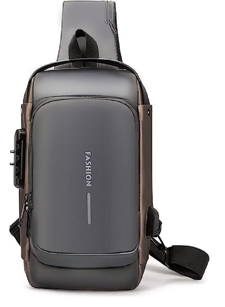 Generic Anti theft Sling Bag,Waterproof Chest Daypack with USB Charging, Shoulder Backpack Chest Bag for Men Women,Shoulder Bag Sports for Men,Backpack for Men /Women (Grey and Brown) - Image 2
