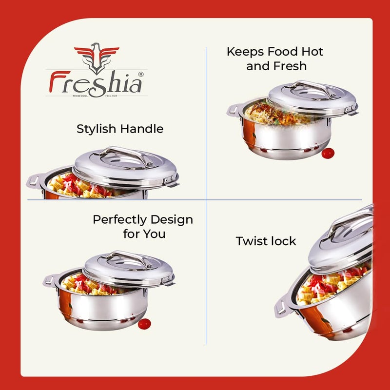 Freshia Insulated Stainless Steel Casseroles Gift Set | Set of 3 | 1000, 1500 & 2500 (1000, 1150 & 2000 ml) | Double Wall Insulated Hotpot - Image 2