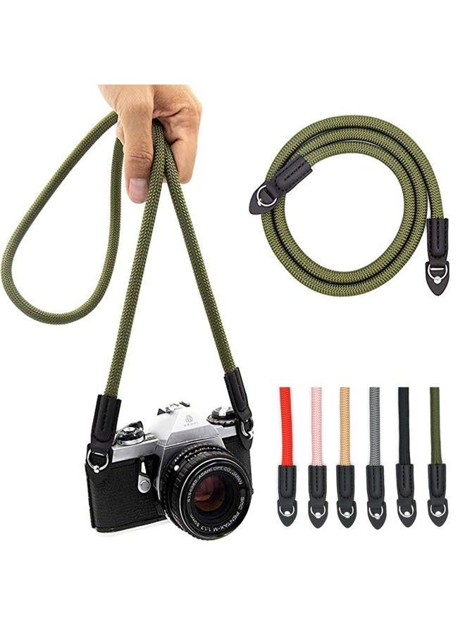 Eorefo Camera Strap Vintage 100cm Nylon Climbing Rope Camera Neck Shoulder Strap for Micro Single and DSLR Camera.(Army Green) - Image 1