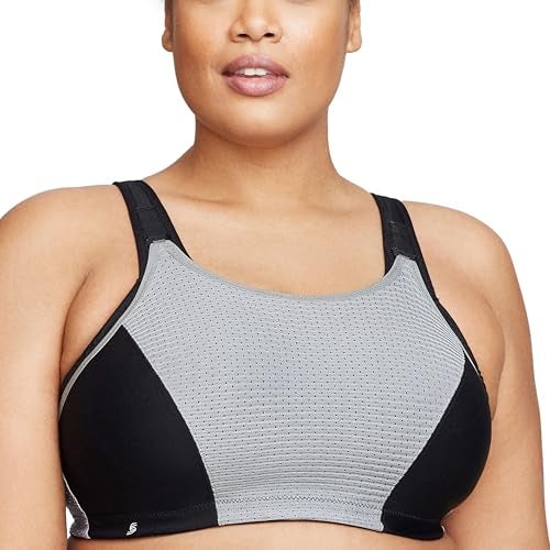 Glamorise Full Figure Plus Size Custom Control Sports Bra Wirefree #1166 Black/Grey 44H - Image 1