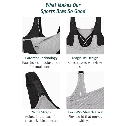 Glamorise Full Figure Plus Size Custom Control Sports Bra Wirefree #1166 Black/Grey 44H - Image 5