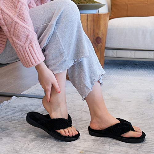 DL Women's Flip Flop Memory Foam Slippers with Cozy Terry Lining Soft Thong Slippers Slip on House Shoes with Indoor Outdoor Arch Support Rubber Sole, Black, 7-8 - Image 3