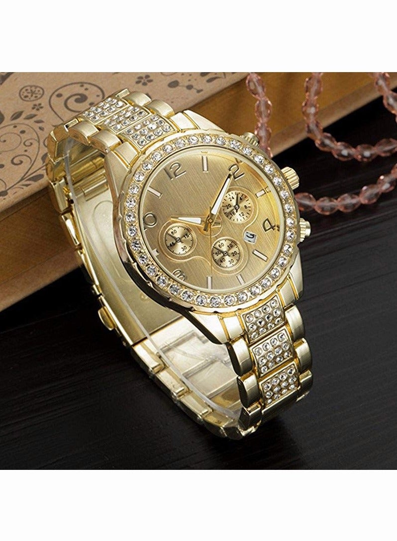 roaiss Luxury Crystal Watch for Women Quartz Calendar Stainless Steel Wristwatch Gold Luminous Waterproof Luxury Wristwatch, as Gift for Ladies - Image 4