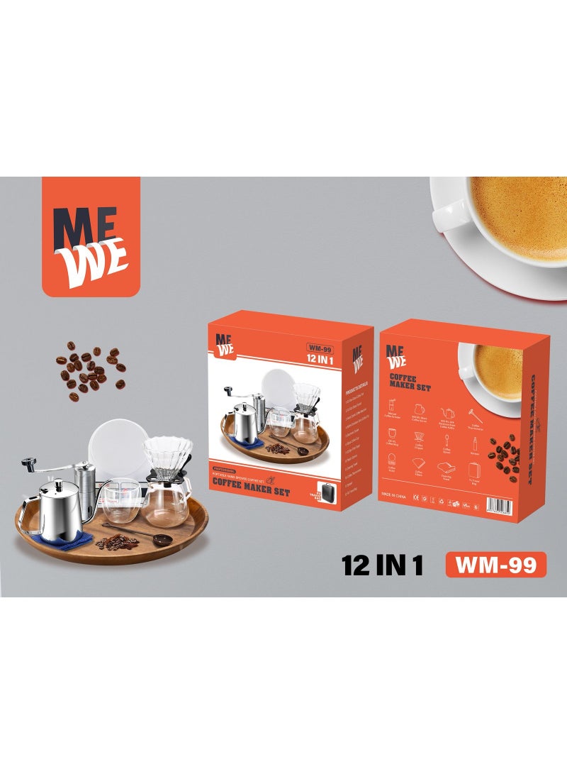 MEWE13 Pcs V60 Premium Pour Over Manual Coffee Maker with Manual Grinder Dripper Set, Coffee Server Pot Size 02, V60 Glass Coffee Dripper with Wood Stand Dripper, Scale (Premium Kit) - Image 5
