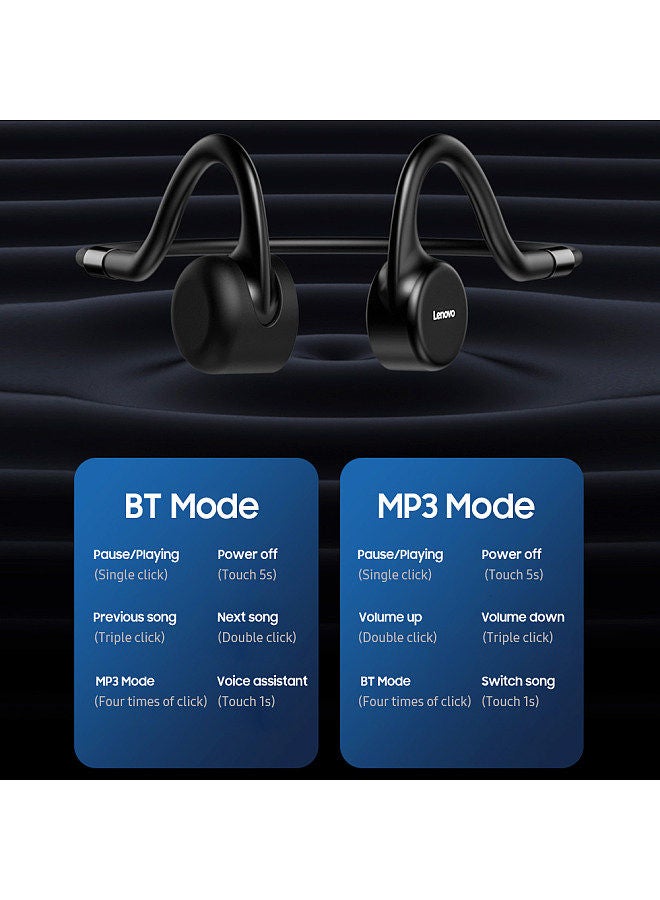 Lenovo X5 True Bone Conduction Earphone, Wireless, BT5.0,IPX8, Real Waterproof, Sweatproof,8GB Storage,Noise Cancellation,Neck Sport Headset, with Mic,Black
