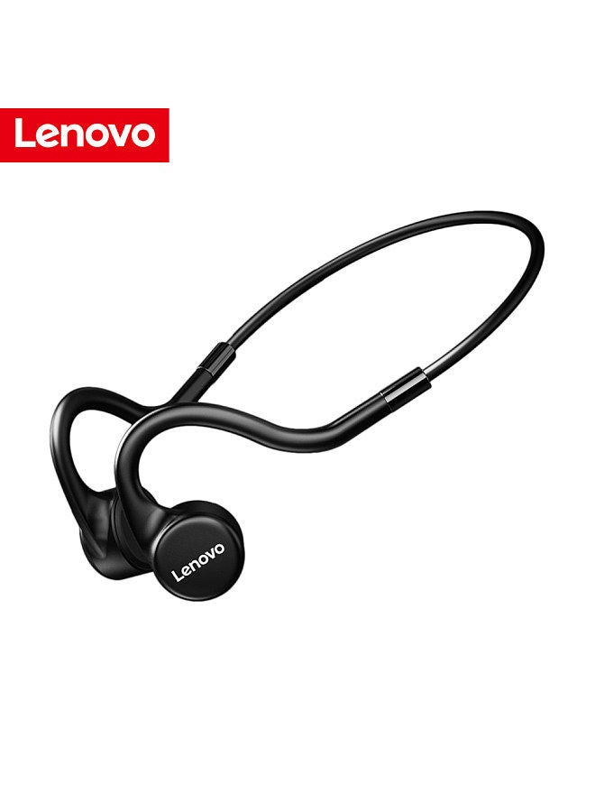 Lenovo X5 True Bone Conduction Earphone, Wireless, BT5.0,IPX8, Real Waterproof, Sweatproof,8GB Storage,Noise Cancellation,Neck Sport Headset, with Mic,Black