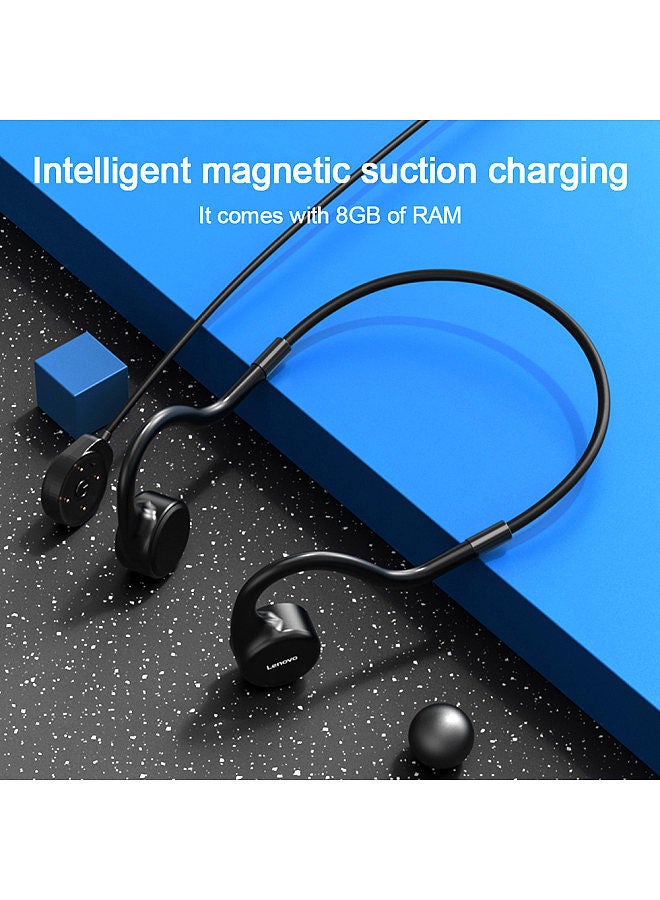 Lenovo X5 True Bone Conduction Earphone, Wireless, BT5.0,IPX8, Real Waterproof, Sweatproof,8GB Storage,Noise Cancellation,Neck Sport Headset, with Mic,Black