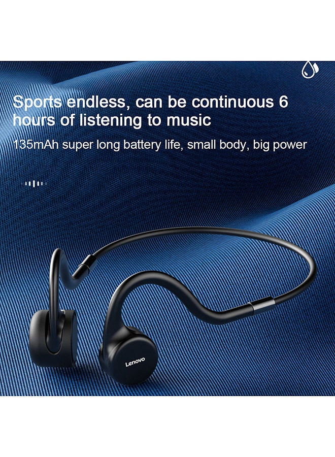 Lenovo X5 True Bone Conduction Earphone, Wireless, BT5.0,IPX8, Real Waterproof, Sweatproof,8GB Storage,Noise Cancellation,Neck Sport Headset, with Mic,Black