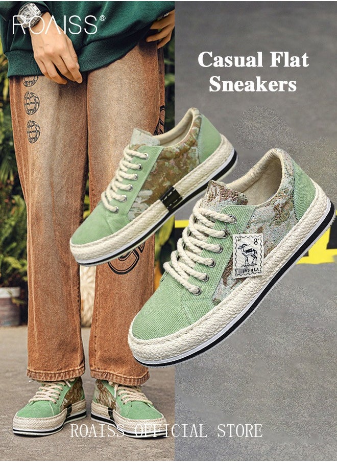 Men's Low Top Corduroy Fashion Casual Skate Shoes Stylish Canvas Lace-up Sneakers Colorblock Sneakers