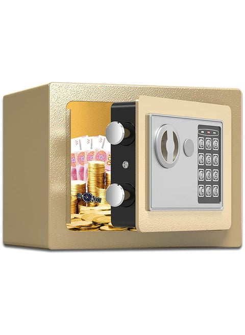 Compact Electronic Safe with Dual Locking System - Secure Storage for Money, Jewelry, Documents, and Valuables - Fireproof Security Box for Home, Office, or Hotel (Gold) 27X22x23 cm