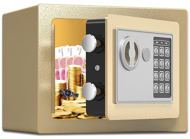 Compact Electronic Safe with Dual Locking System - Secure Storage for Money, Jewelry, Documents, and Valuables - Fireproof Security Box for Home, Office, or Hotel (Gold) 27X22x23 cm - Image 1