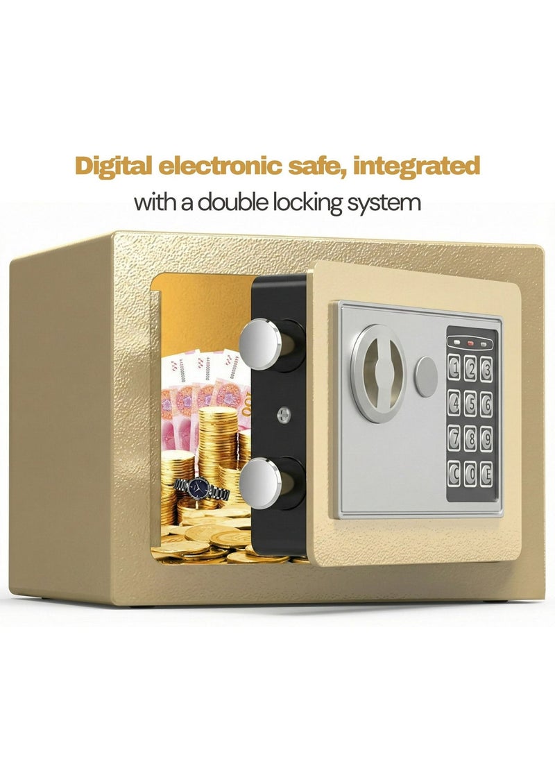 خزنة رقمية إلكترنية, مدمجة مع نظام قفل مزدوج - تخزين آمن للأموال والمجوهرات والمستندات والاشياء الثمينة - صندوق أمان مقاوم للحريق للمنزل أو المكتب أو الفندق (ذهبي) - Image 1
