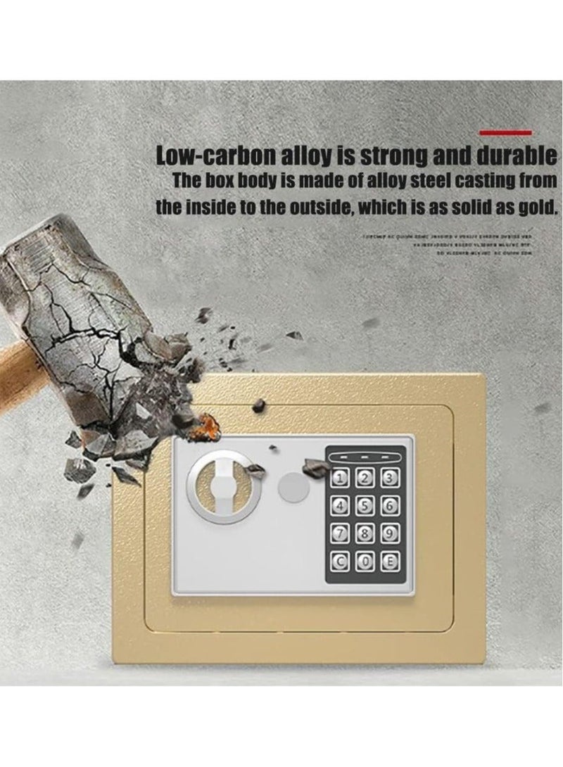 خزنة رقمية إلكترنية, مدمجة مع نظام قفل مزدوج - تخزين آمن للأموال والمجوهرات والمستندات والاشياء الثمينة - صندوق أمان مقاوم للحريق للمنزل أو المكتب أو الفندق (ذهبي) - Image 5