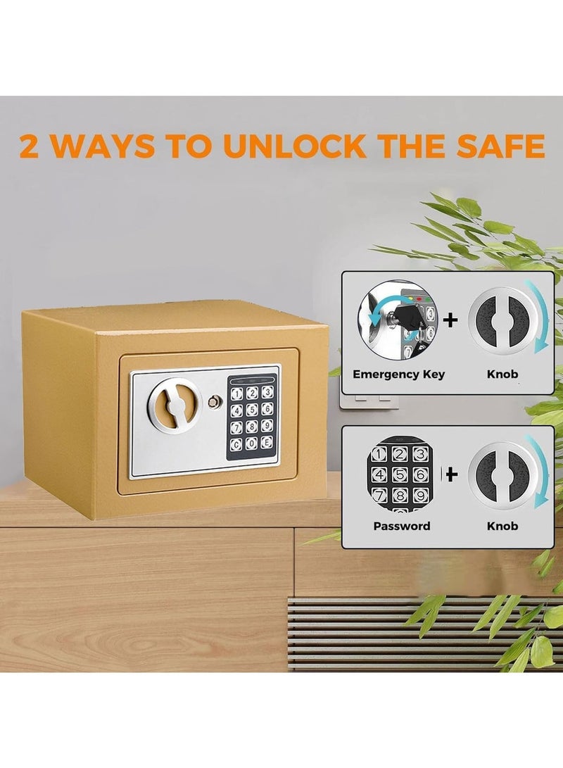 خزنة رقمية إلكترنية, مدمجة مع نظام قفل مزدوج - تخزين آمن للأموال والمجوهرات والمستندات والاشياء الثمينة - صندوق أمان مقاوم للحريق للمنزل أو المكتب أو الفندق (ذهبي) - Image 4