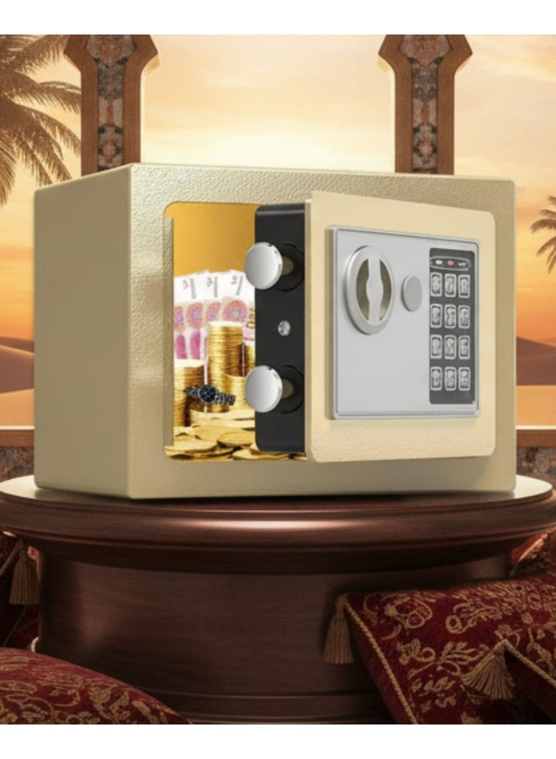 خزنة رقمية إلكترنية, مدمجة مع نظام قفل مزدوج - تخزين آمن للأموال والمجوهرات والمستندات والاشياء الثمينة - صندوق أمان مقاوم للحريق للمنزل أو المكتب أو الفندق (ذهبي) - Image 2