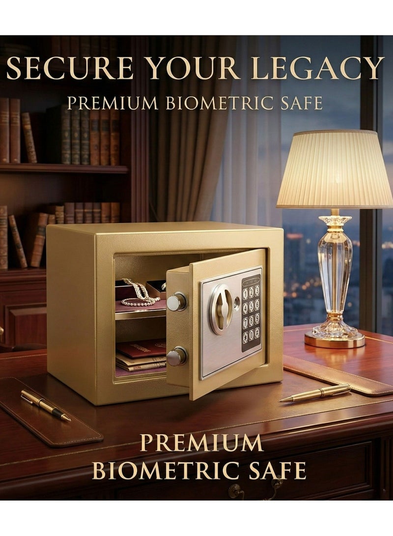 خزنة رقمية إلكترنية, مدمجة مع نظام قفل مزدوج - تخزين آمن للأموال والمجوهرات والمستندات والاشياء الثمينة - صندوق أمان مقاوم للحريق للمنزل أو المكتب أو الفندق (ذهبي) - Image 5