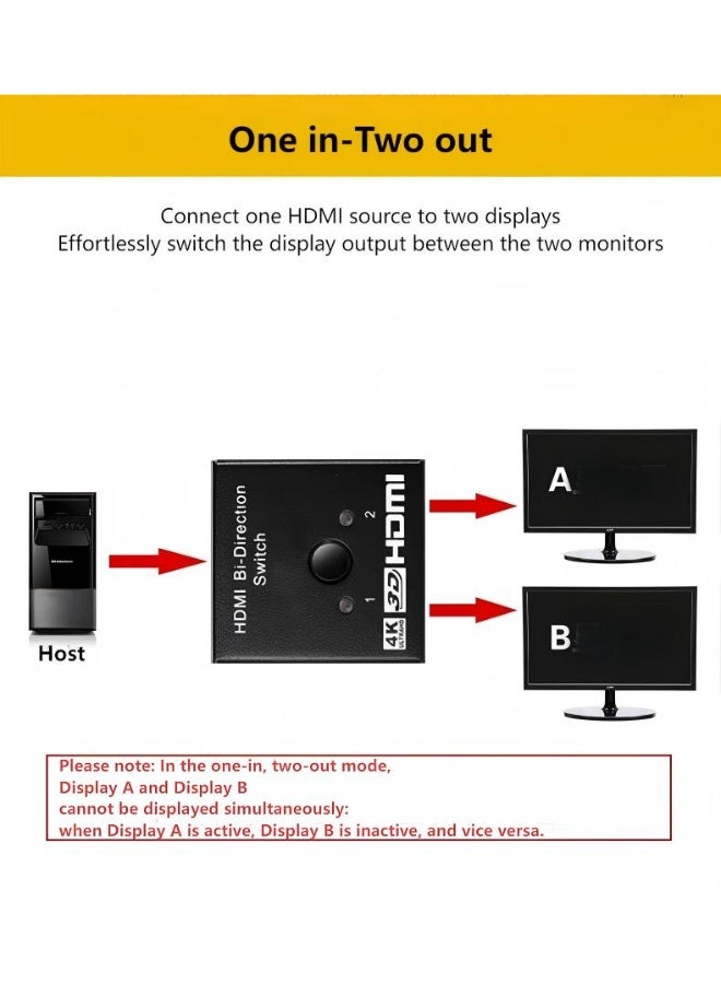 سيوسي محول ومقسم HDMI - محدد اتجاه ثنائي، 4K/3D/1080P، مخرج 1x2 و2x1، تبديل يدوي، متوافق مع PS3/PS4/Nintendo Switch/Xbox/مشغلات DVD - Image 4