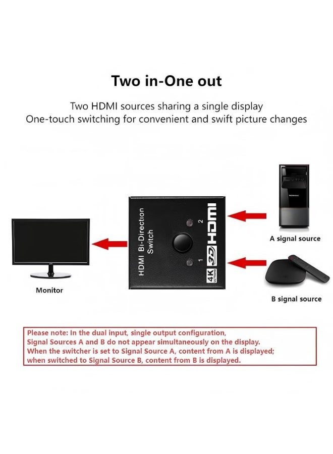 سيوسي محول ومقسم HDMI - محدد اتجاه ثنائي، 4K/3D/1080P، مخرج 1x2 و2x1، تبديل يدوي، متوافق مع PS3/PS4/Nintendo Switch/Xbox/مشغلات DVD - Image 5