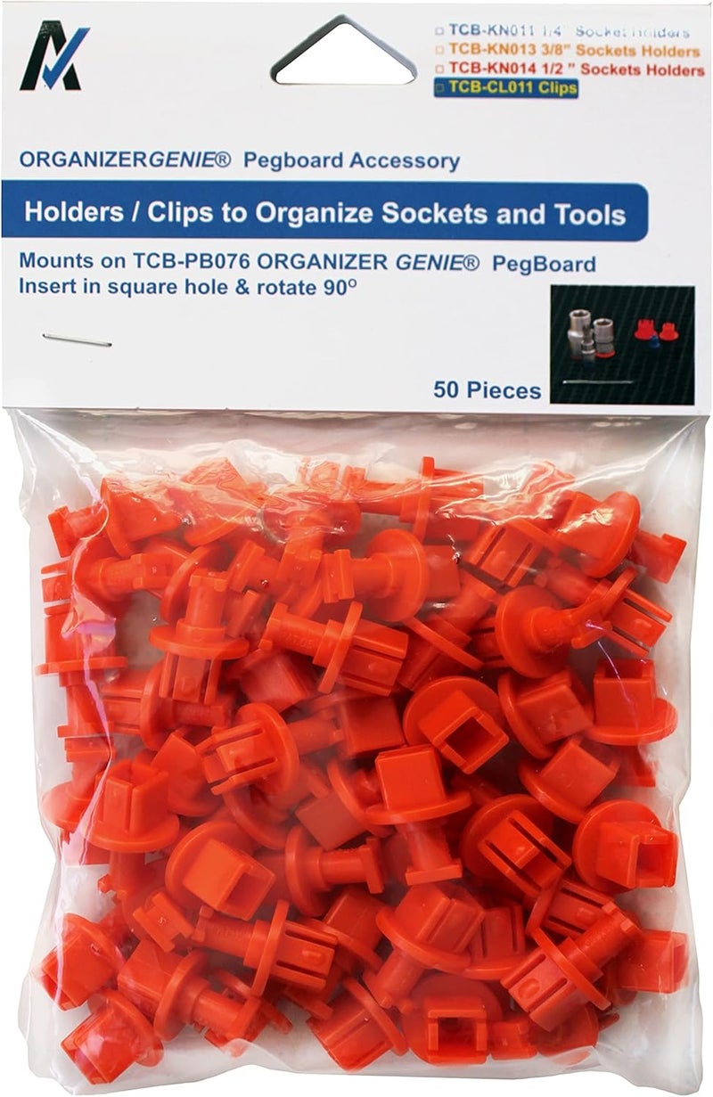 Ascend Tools 3/8" Socket Holders (50 pcs) - Accessories for Organizer Genie Pegboards to Organize 3/8" Sockets on the Pegboard - Image 1