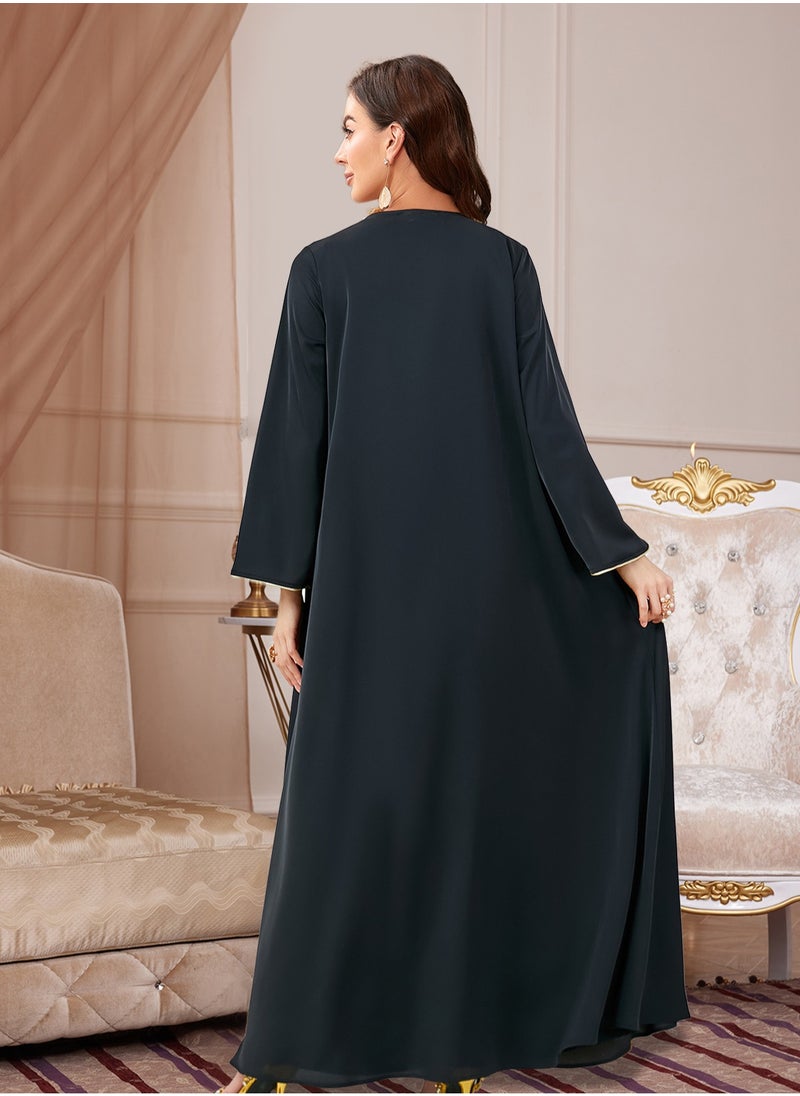 Madam Uniq - Womens Muslim Abaya Sequin Dress One-Piece V Neck Bronzing Dress Islamic Full Length Kaftan Daily Casual Dress - Image 1
