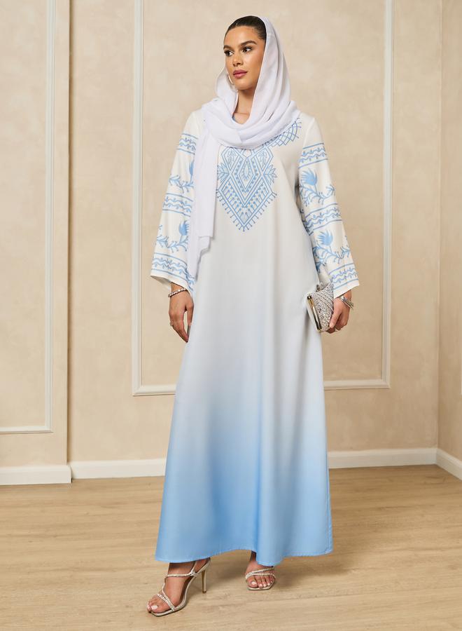 Styli Ombre Print A-Line Jalabiya with Flared Sleeves  - Image 1