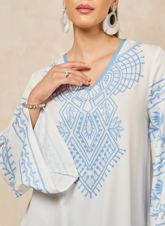 Styli Ombre Print A-Line Jalabiya with Flared Sleeves  - Image 4