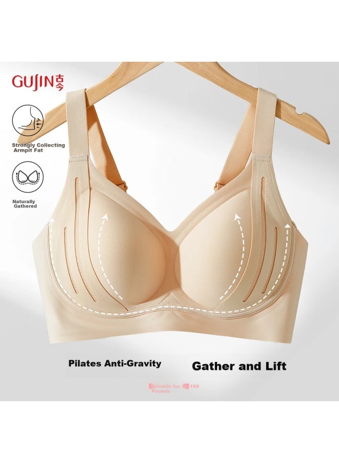 Gujin (gujin) Four Seasons Seamless Large Bust Minimizer Bra For Women, Lift And Gather, Anti-sagging, Side Support, Adjustable Women's Brassiere