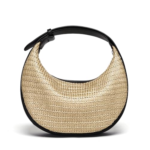 Herald Straw Crossbody Bag for Women Beach Woven Hobo Handbag Summer Chic Crescent Shoulder Purses with Adjustable Strap (Black) - Image 1