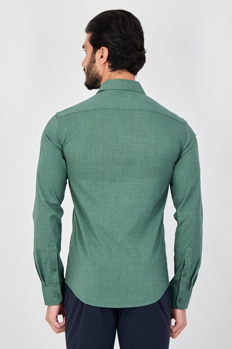Eddie Bauer Men Slim Fit Solid Long Sleeve Dress Shirt, Green - Image 3