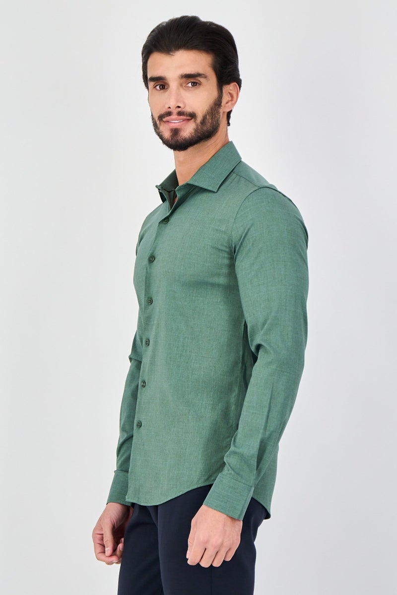 Eddie Bauer Men Slim Fit Solid Long Sleeve Dress Shirt, Green - Image 1